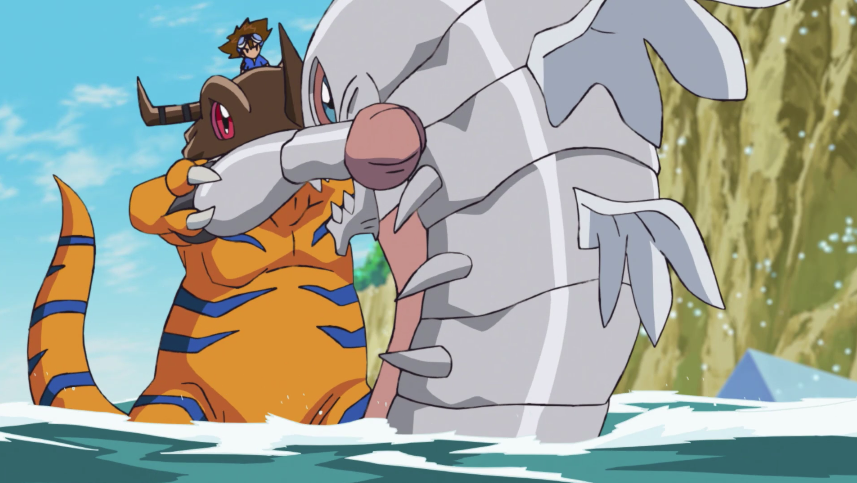 Squint and it's almost Greymon vs. Shellmon